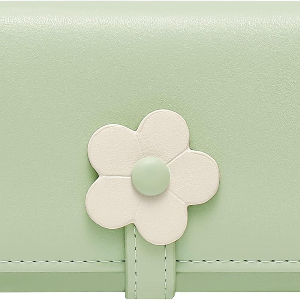 Small Cute Wallet Slim Wallet ID/Photo Window Card Holder with 3D Flower Pattern